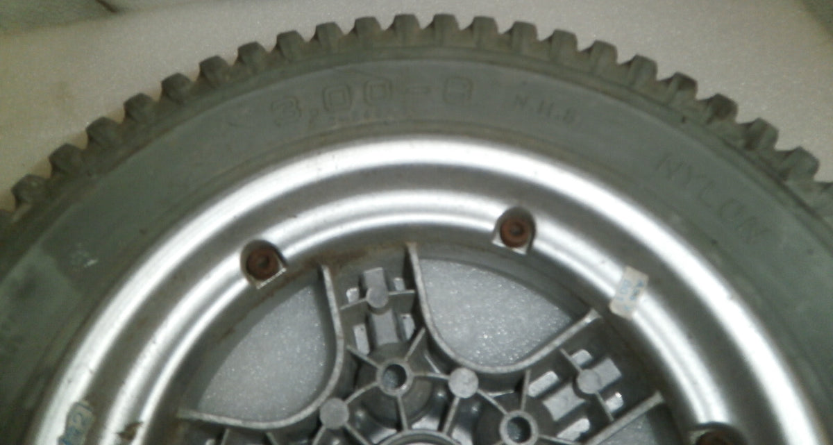 SET OF 2 PRIMO POWER TRAX 3.00-8 WHEELCHAIR WHEELS SOLID FAIR CONDITION