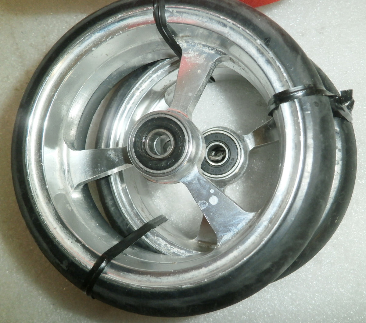 TWO OF 5X1.5 INCH ALUMINUM SOFT ROLL WHEELCHAIR CASTERS GOOD CONDITION