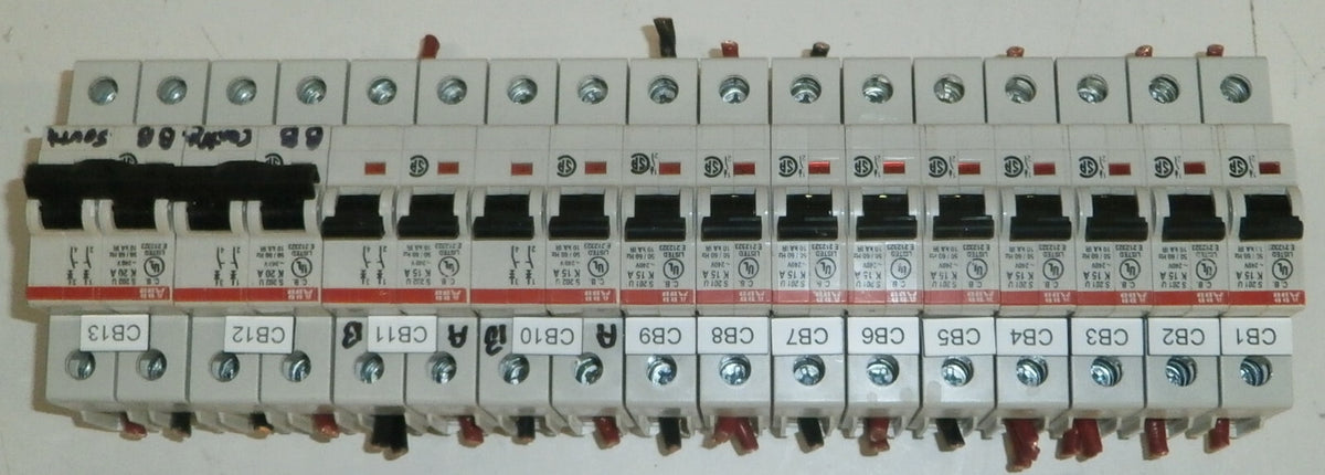 2 ABB 20A DAULE POLE AND 13 ABB SINGLE POLE CIRCUIT BREAKER USED GOOD CONDITI