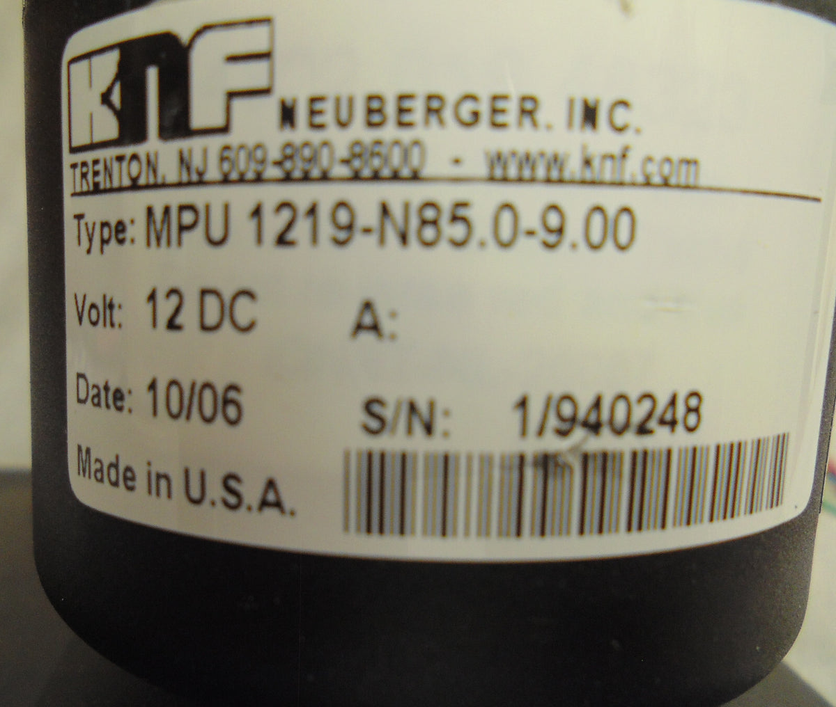 KNF FLUID PUMP 12V DC TYPE MPU 1219-N85.0-9.00