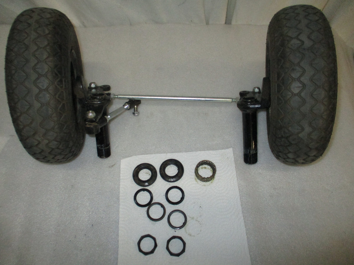INVACARE LEO 4 WHEELS SCOOTER 2 FRONT TIRES WITH AXLE AND BEARING AS PICTURES