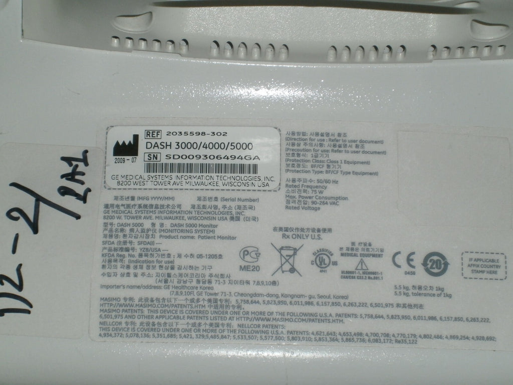 GE Dash 5000 Patient Monitor w/ 1 Bad Battery (no cord included)