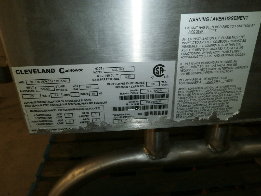 CLEVELAND SGL40 40 GALLON Braising Pan, Tilting Skillet NATURAL GAS