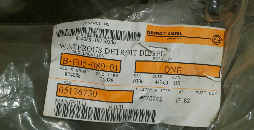 MANIFOLD 05176730 GENUINE DETROIT DIESEL ENGINE PARTS FITS 1978-1988 TEREX TS-14