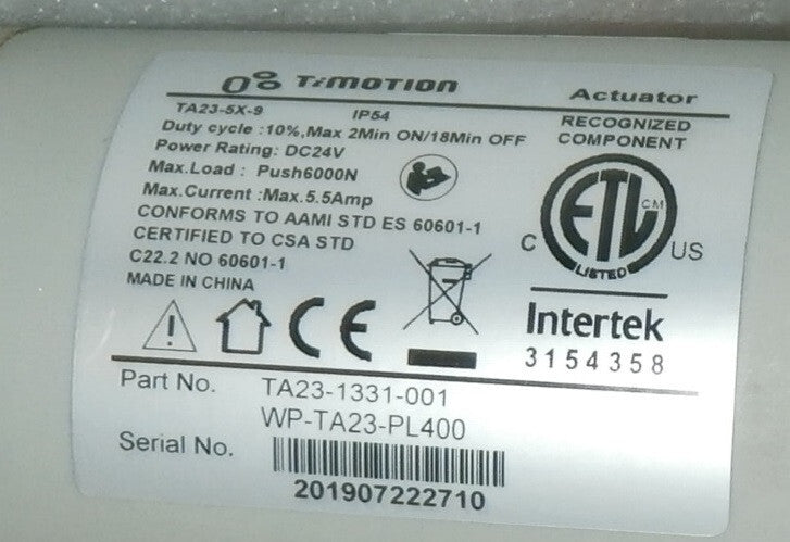 PROTEKT PATIENT LIFT PL400EF ACTUATOR TIMOTION FLOOR LIFT TA23-5X-9