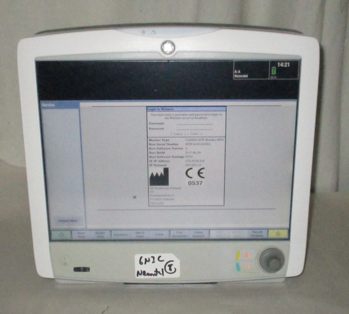 GE Healthcare CARESCAPE B650 - 6ICU, 6NIC Monitor
