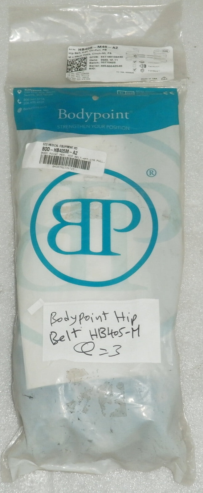 BodyPoint 4-POINT Padded Seat Lap Hip Belt HB409-M40 MEDIUM for Quantum Permobil