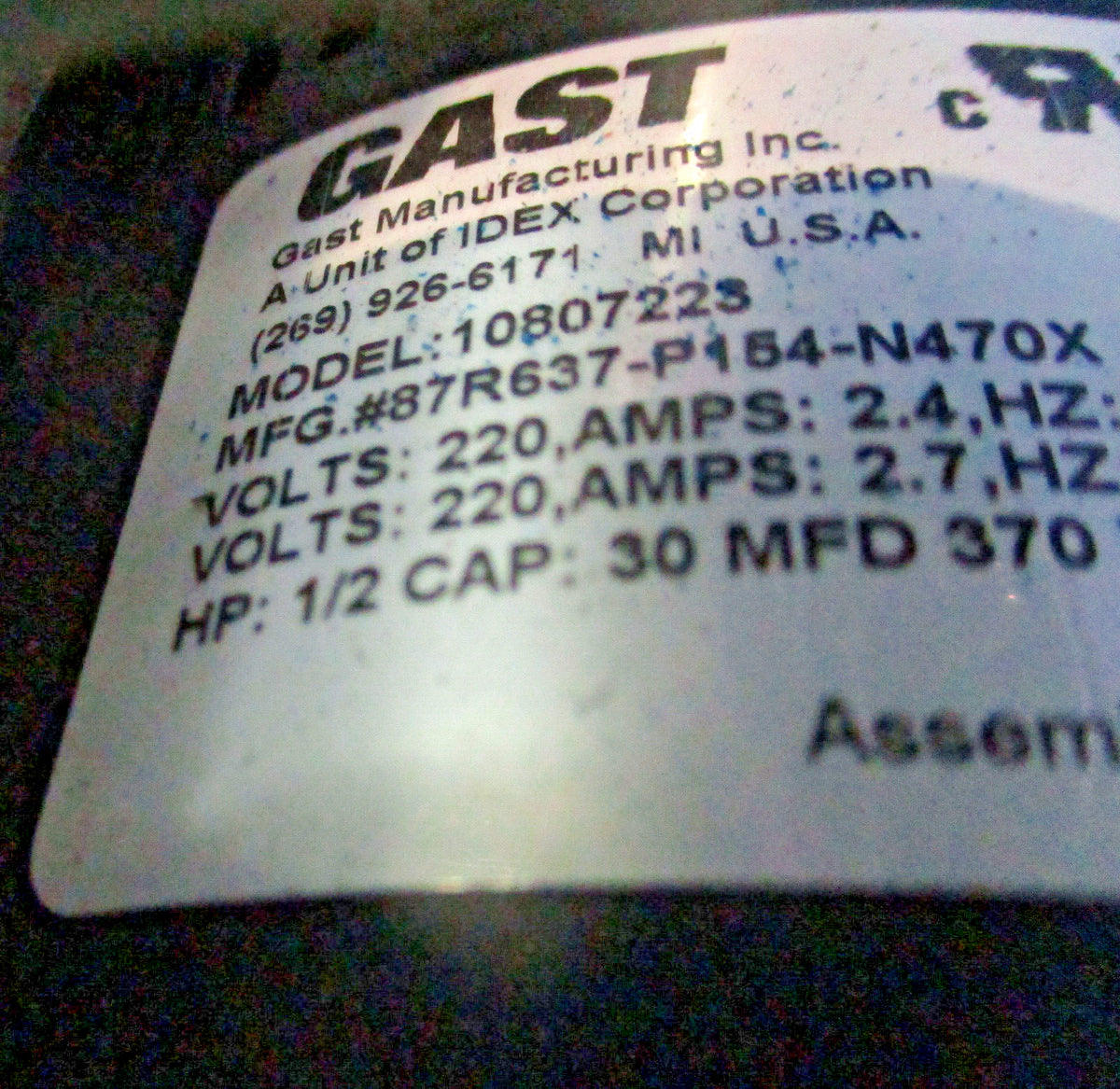 GAST AIR COMPRESSOR K48ZZEFL-1162 AND AIR TANK
