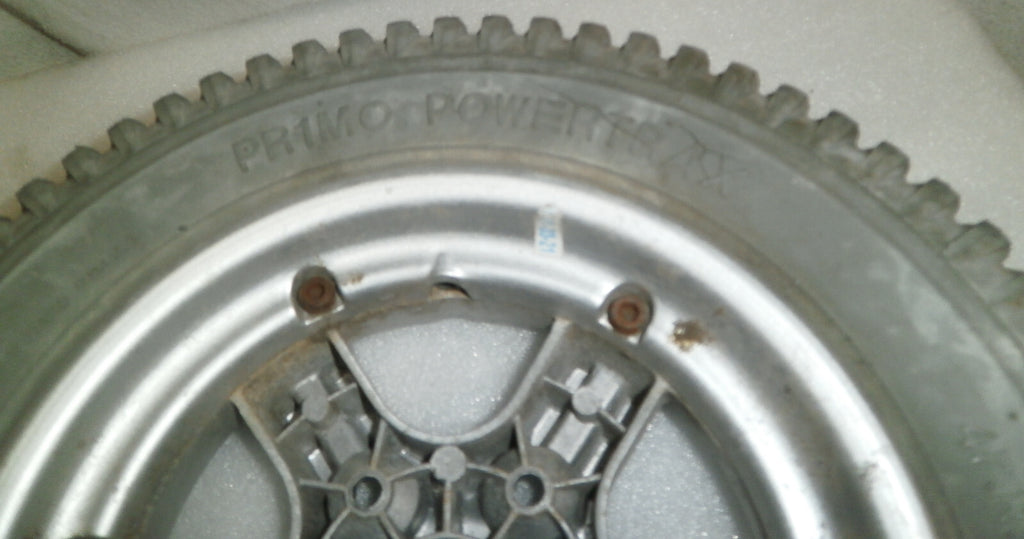 SET OF 2 PRIMO POWER TRAX 3.00-8 WHEELCHAIR WHEELS SOLID FAIR CONDITION