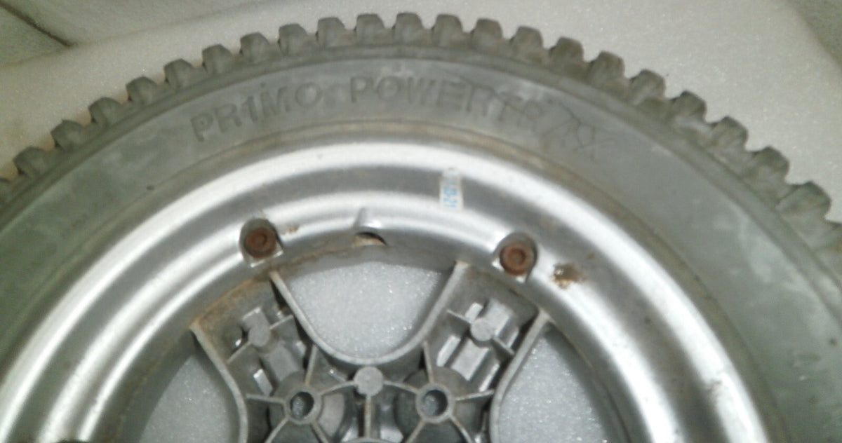 SET OF 2 PRIMO POWER TRAX 3.00-8 WHEELCHAIR WHEELS SOLID FAIR CONDITION