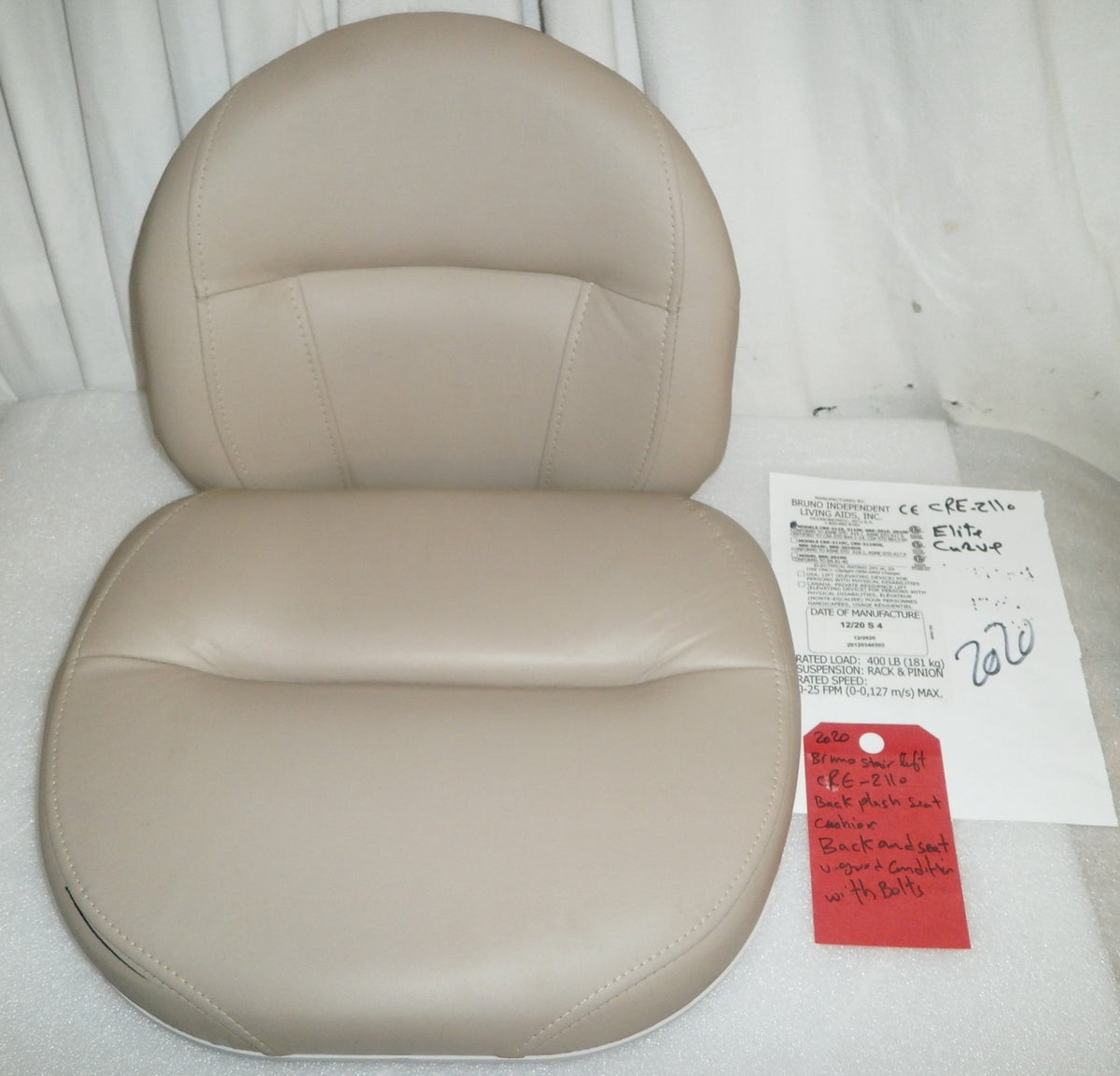 bruno CRE- 2110 stair lift 2020 back plash and seat cushion only with bolts
