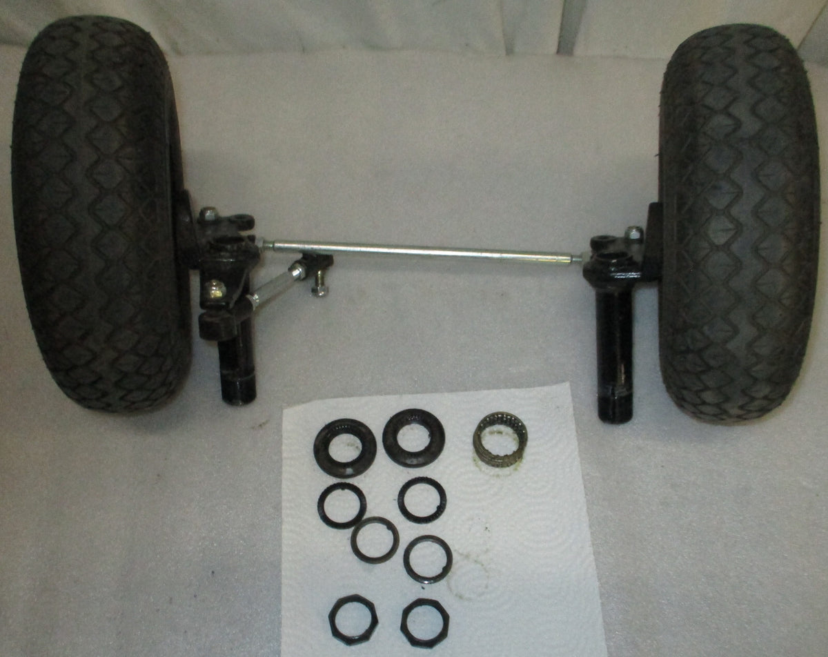 INVACARE LEO 4 WHEELS SCOOTER 2 FRONT TIRES WITH AXLE AND BEARING AS PICTURES