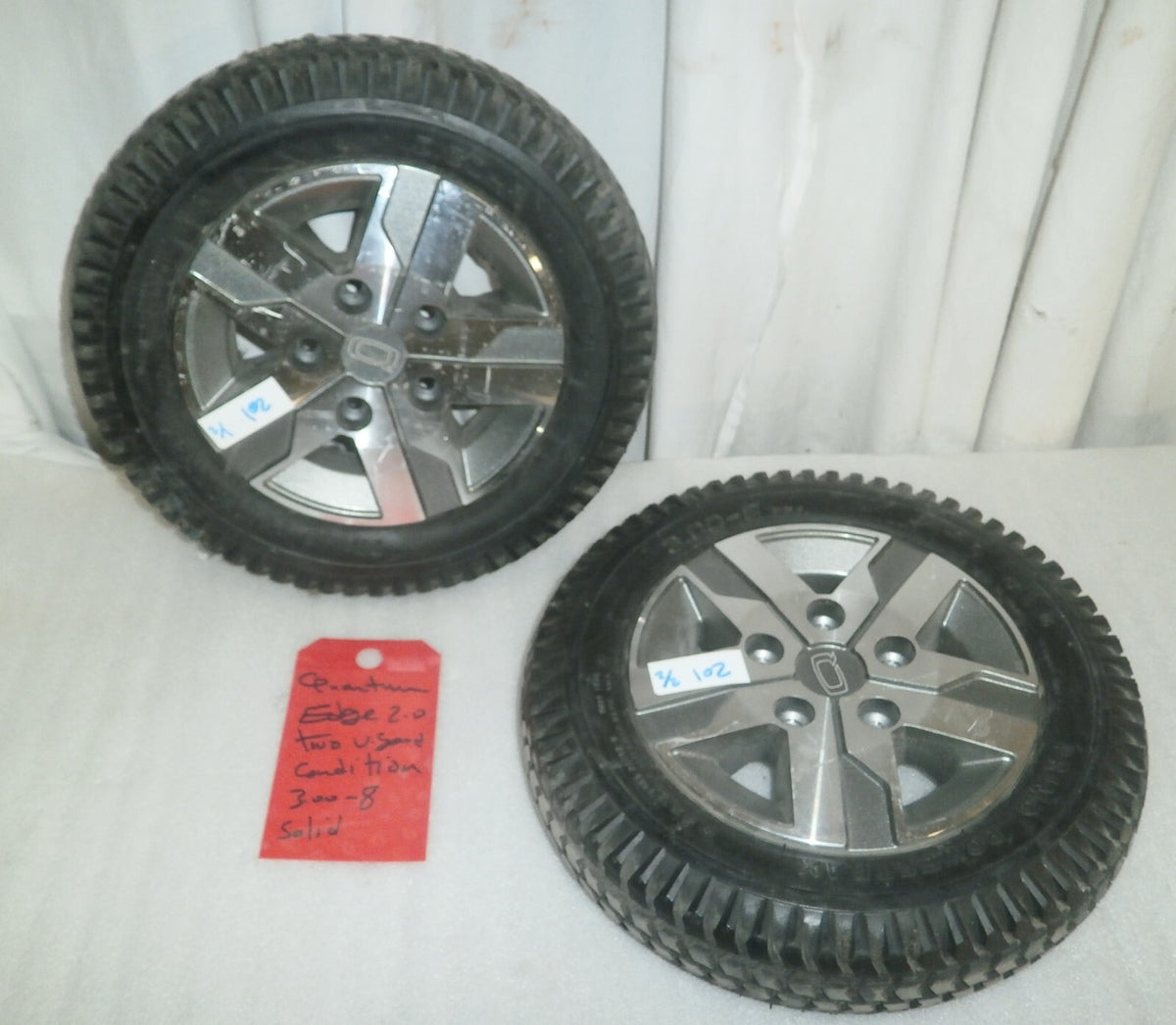 LOT OF 2 QUANTUM EDGE 2.0 POWERTRAX WHEELS 3.00-8 SOLID VERY GOOD CONDITION