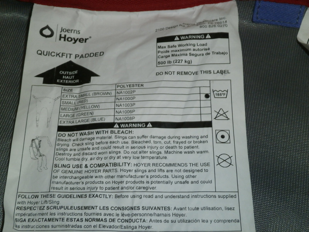 HOYER QUICKFIT PADDED BACK SLING MODEL SMALL SIZE USED GOOD CONDITION AS PHOTO