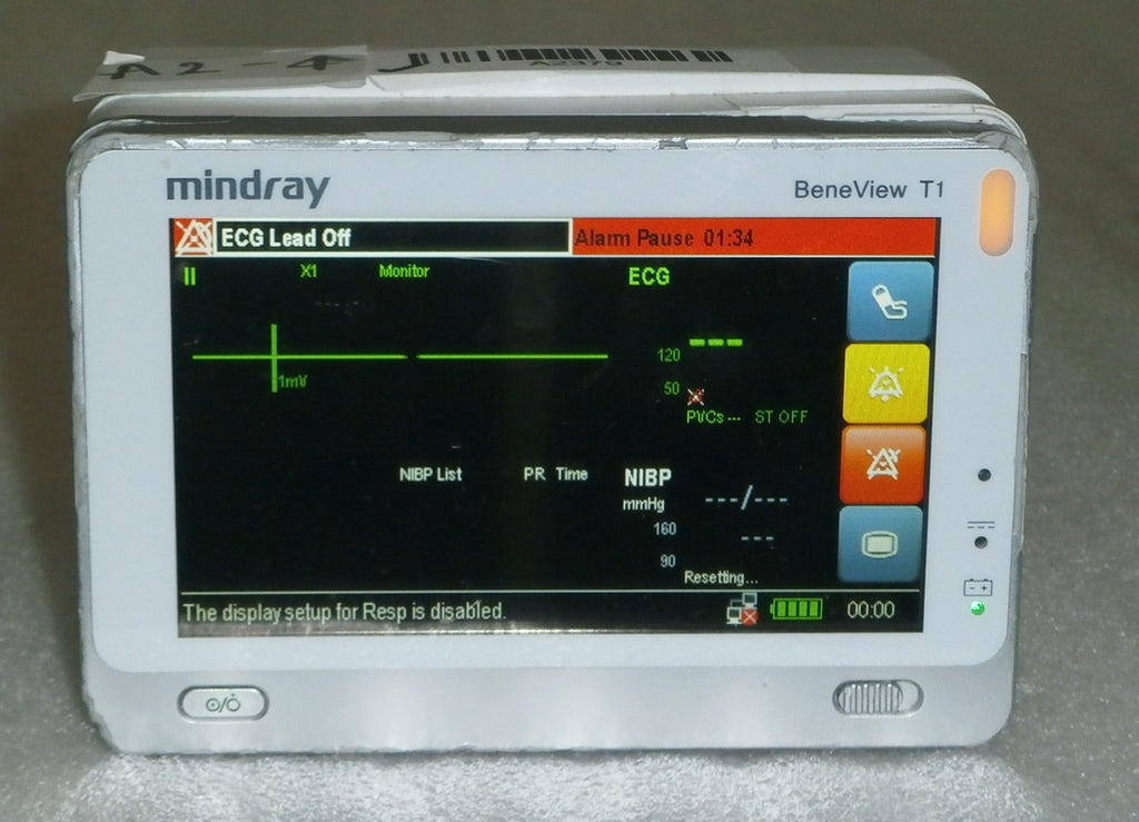 Mindray BeneView T1 Monitor w/ Masimo SPO2, NBP Cuff, 3 Lead ECG and 1 Battery
