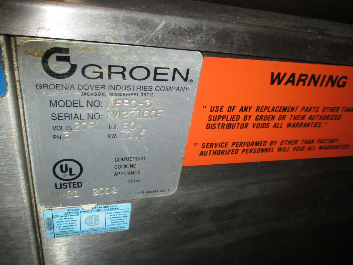 Groen NFPC-3 Commercial 30 Gal Tilt Braising Pan / Skillet power 208VAC