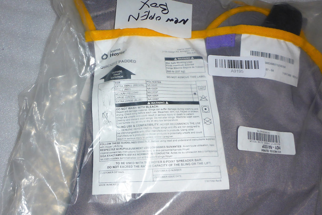 HOYER QUICKFIT PADDED PATIENT SLING OPEN BOX LARGE SIZE