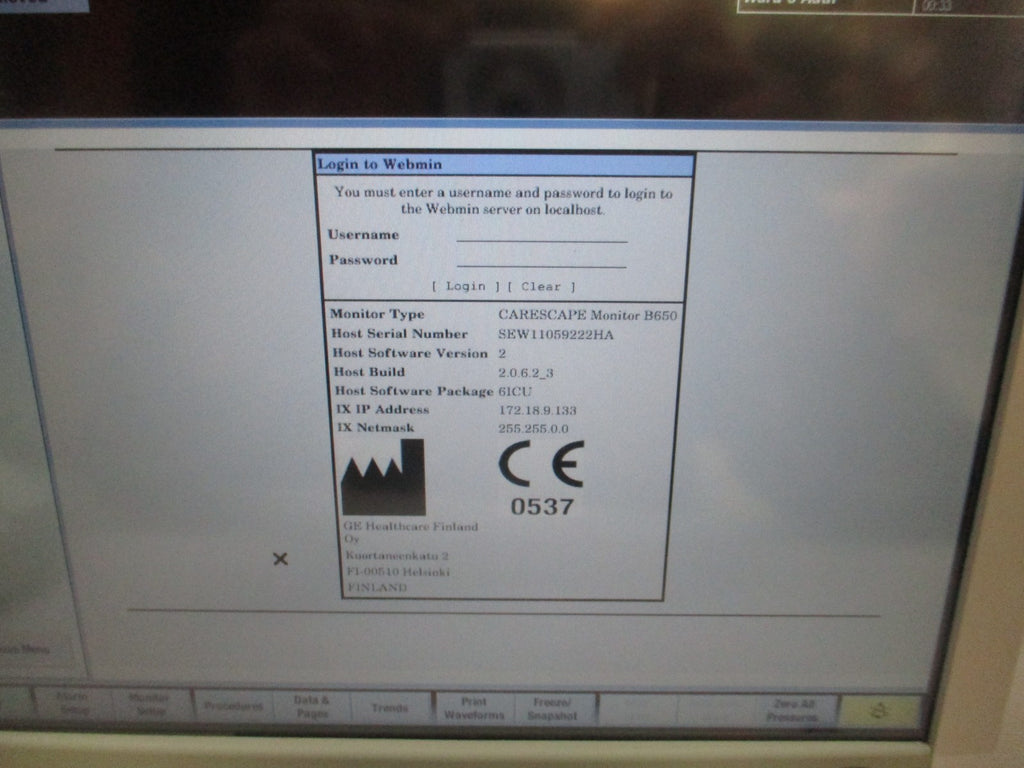 GE Healthcare CARESCAPE B650 w/ E-PSMP-00 Module and SpO₂ Sensor, ESG Cables