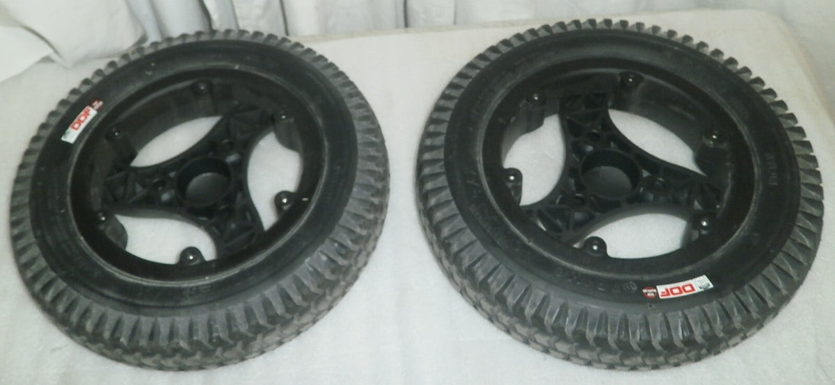 Set of 2 Primo Powertrax Powerchair Wheels 3.00-8 Solid Very Good Condition