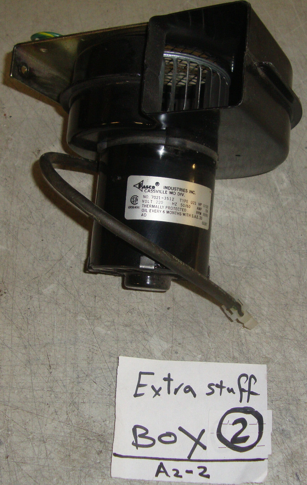 Fasco Industries Inc 7021-3512 Blower Type U21 FROM MICROM HM560