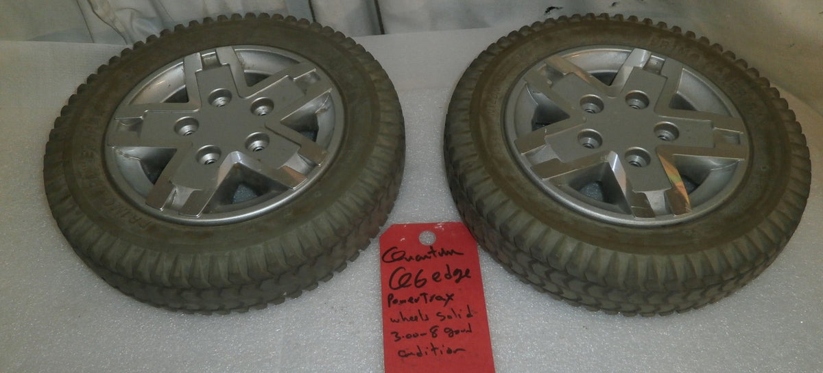 QUANTUM Q6 EDGE WHEELCHAIR WHEELS POWERTRAX 3.00-8 SOLID USED GOOD CONDITION