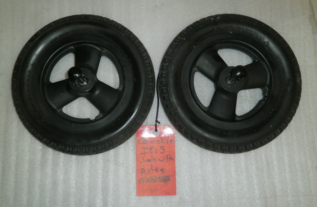 LOT OF 2 QUICKIE IRIS WHEELS PRIMO POWER EXPRESS 62-203 W/ AXLE AS PICTURES