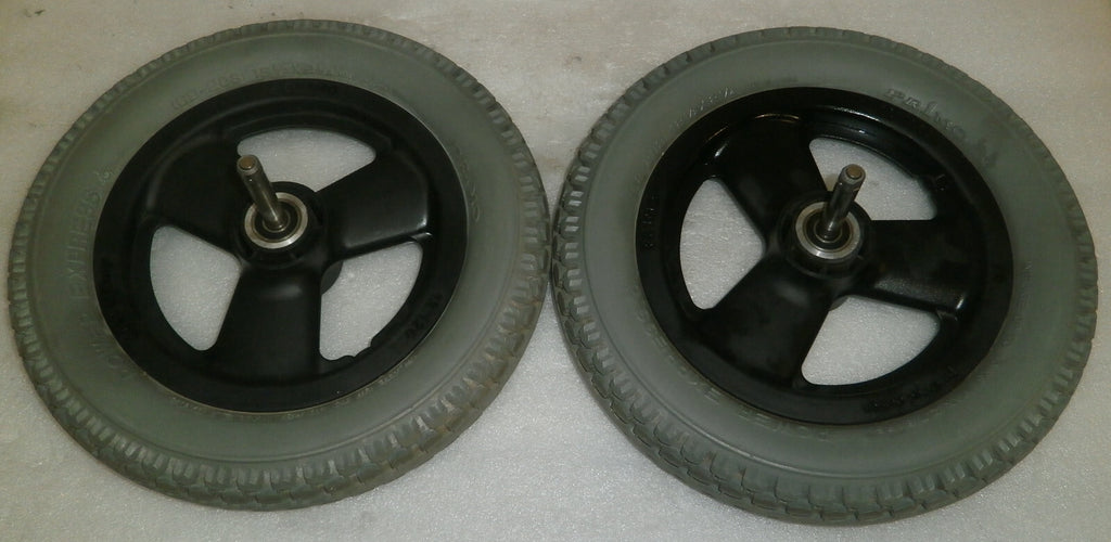 PAIR WHEELCHAIR WHEELS POWER EXPRESS SIZE 62-203 VERY GOOD CONDITION WITH AXLES