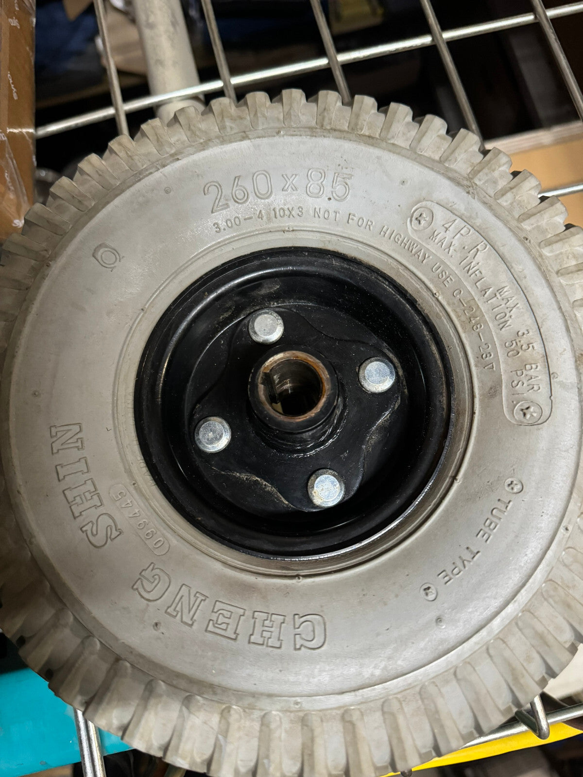 2 TIRES CHENG SHIN SIZE 9X3.5-4 AND 2 CHENG SHIN SIZE (3.00-4) 260X85 FROM GO
