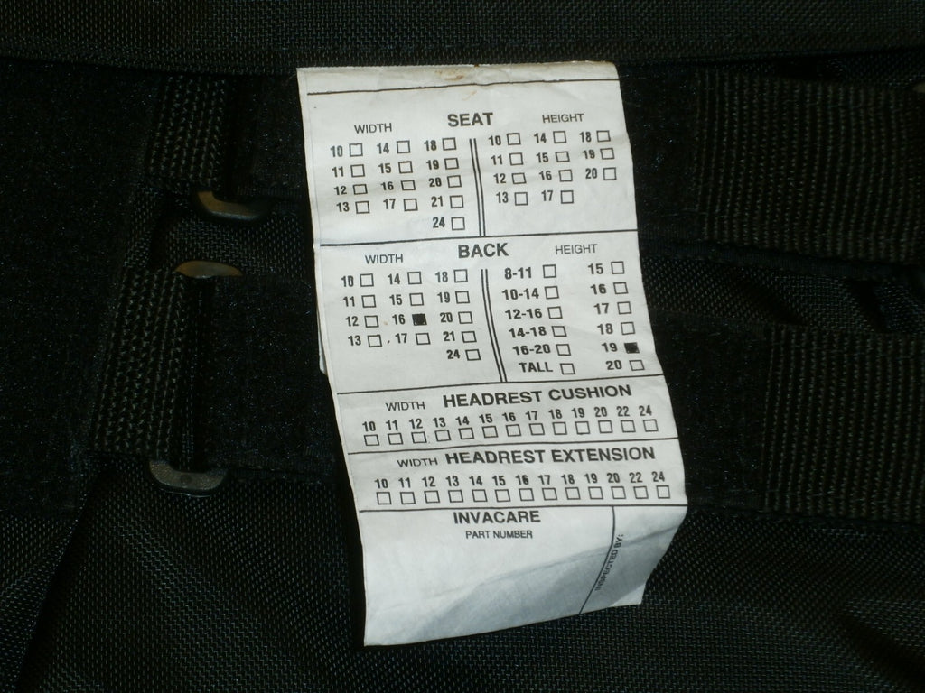 Invacare Adjustable Wheelchair Back Cover size W 16" x H: 19"