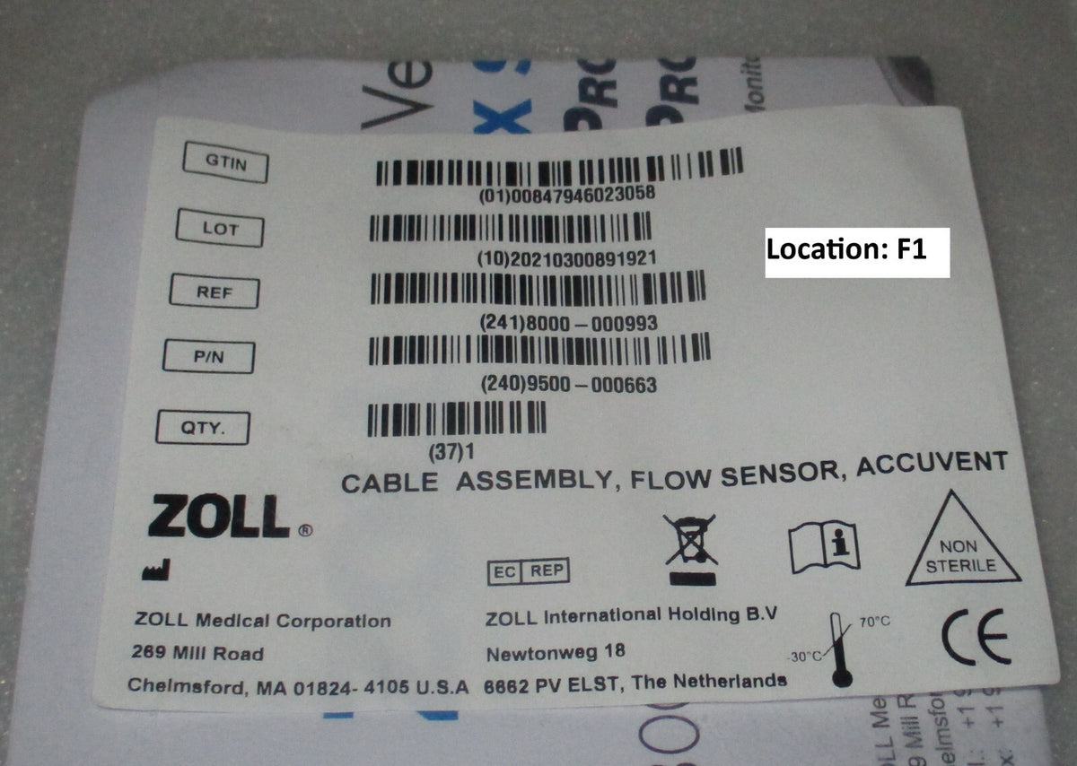Zoll AccuVent BVM Sensor Cable Assembly for X-Series Advanced 8000-000993