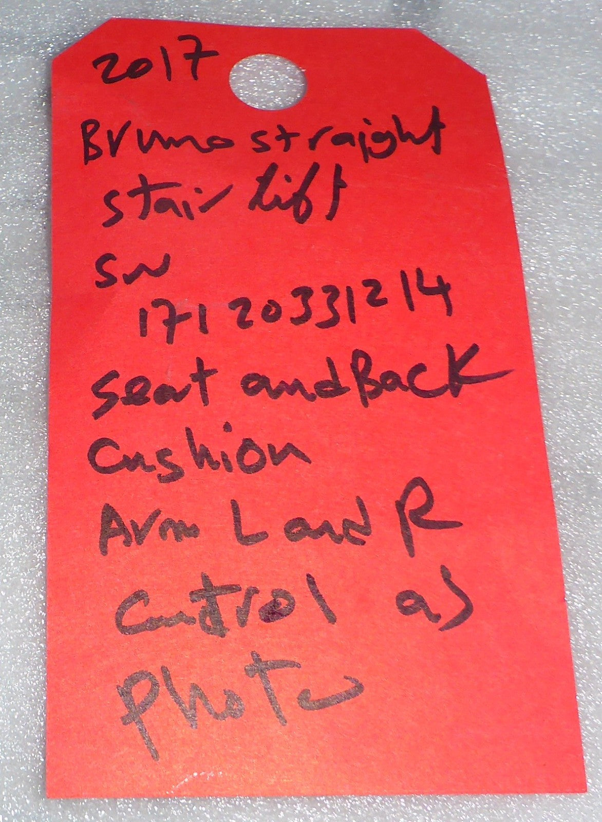 2017 BRUNO STRAIGHT STAIR LIFT 17120331214 SEAT AND BACK CUSHION -ARM REST