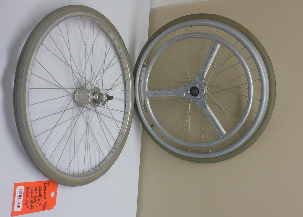 LOT OF TWO-ONE HAND DRIVE WHEELS 24 INCH FOR MYON WHEELCHAIR USED GOOD CONDITION