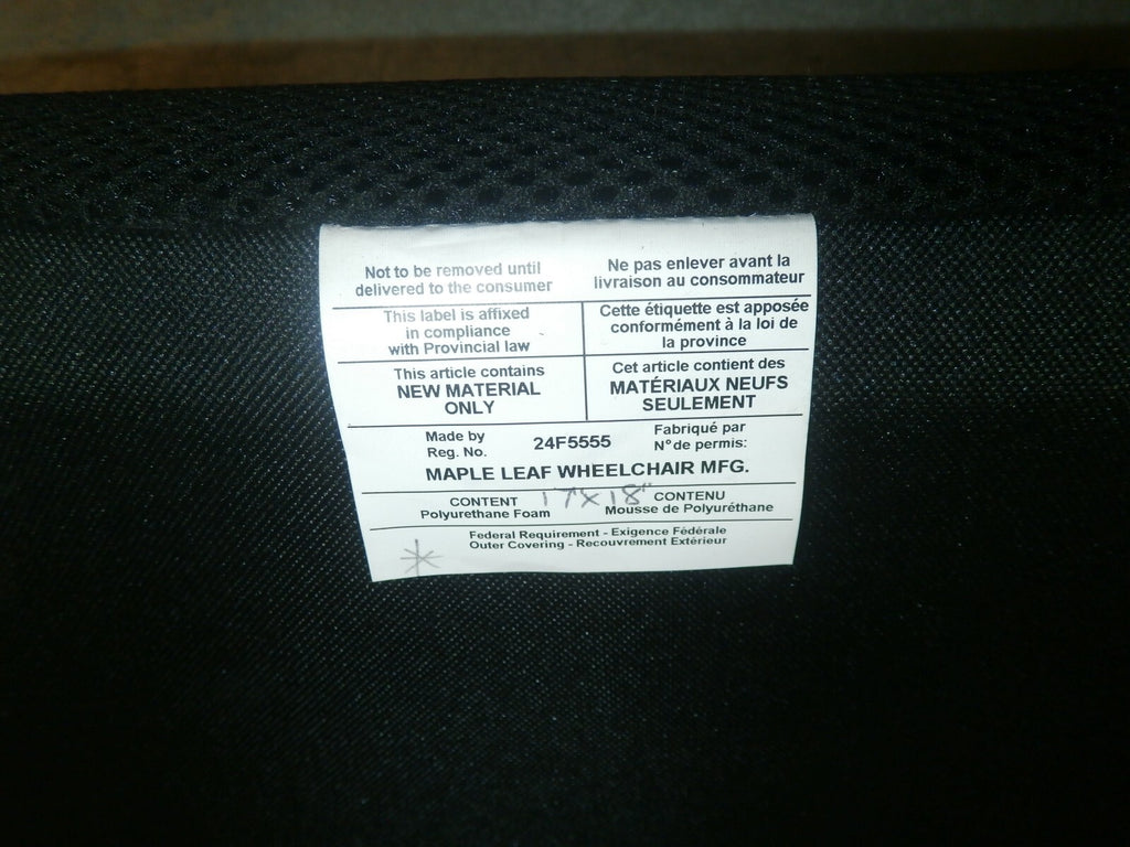 MAPLE LEAF ML SHALLOW WHEELCHAIR BACK 24F5555 SIZE 17x18" W/ ACCESSORIES