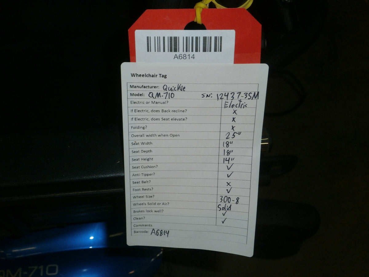 18" QUICKIE QM-710 POWER ELECTRIC WHEELCHAIR (no battery)