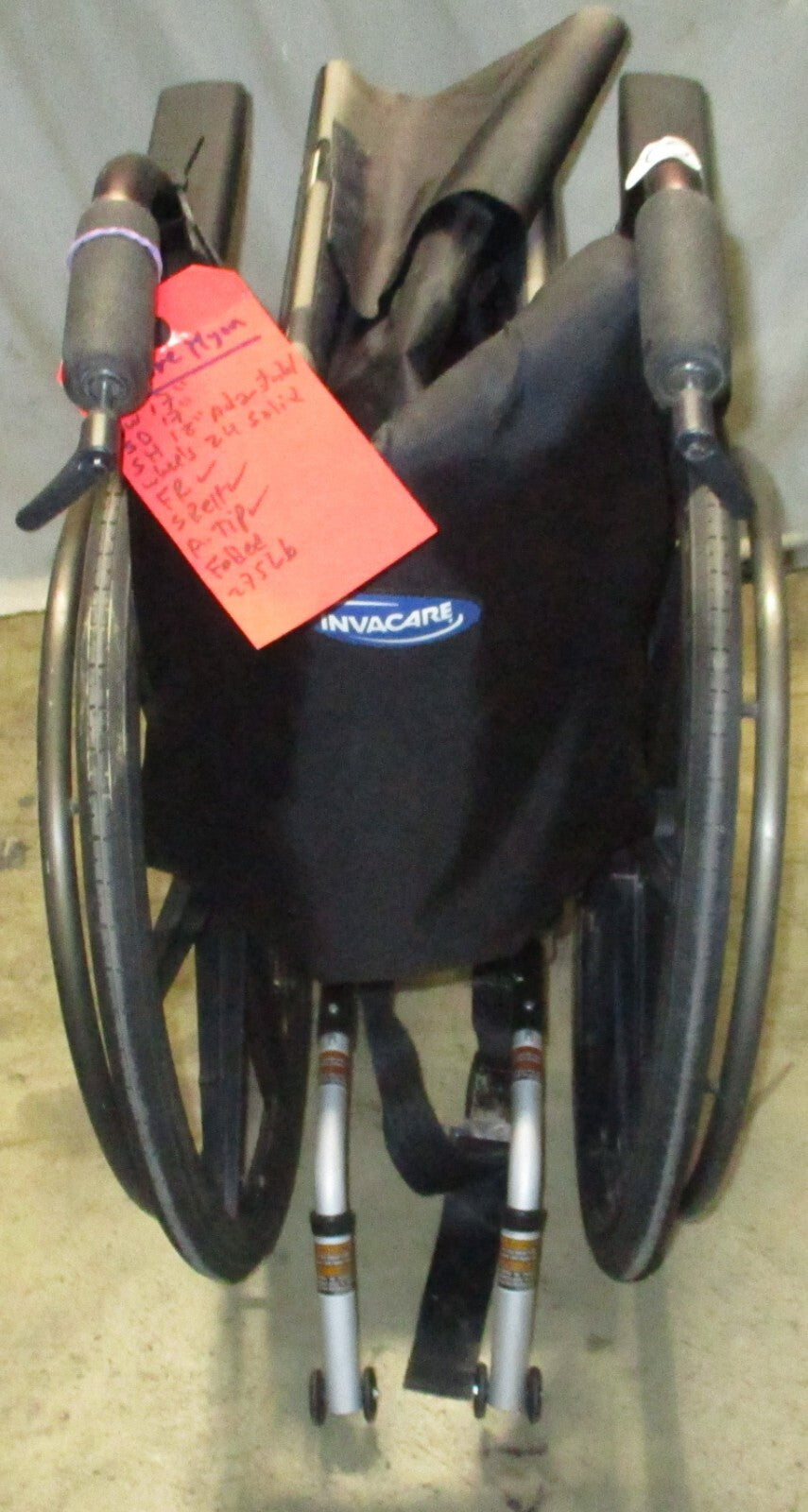 INVACARE MYON FOLDING WHEELCHAIR 17 INCH SEAT WIDTH GOOD CONDITION