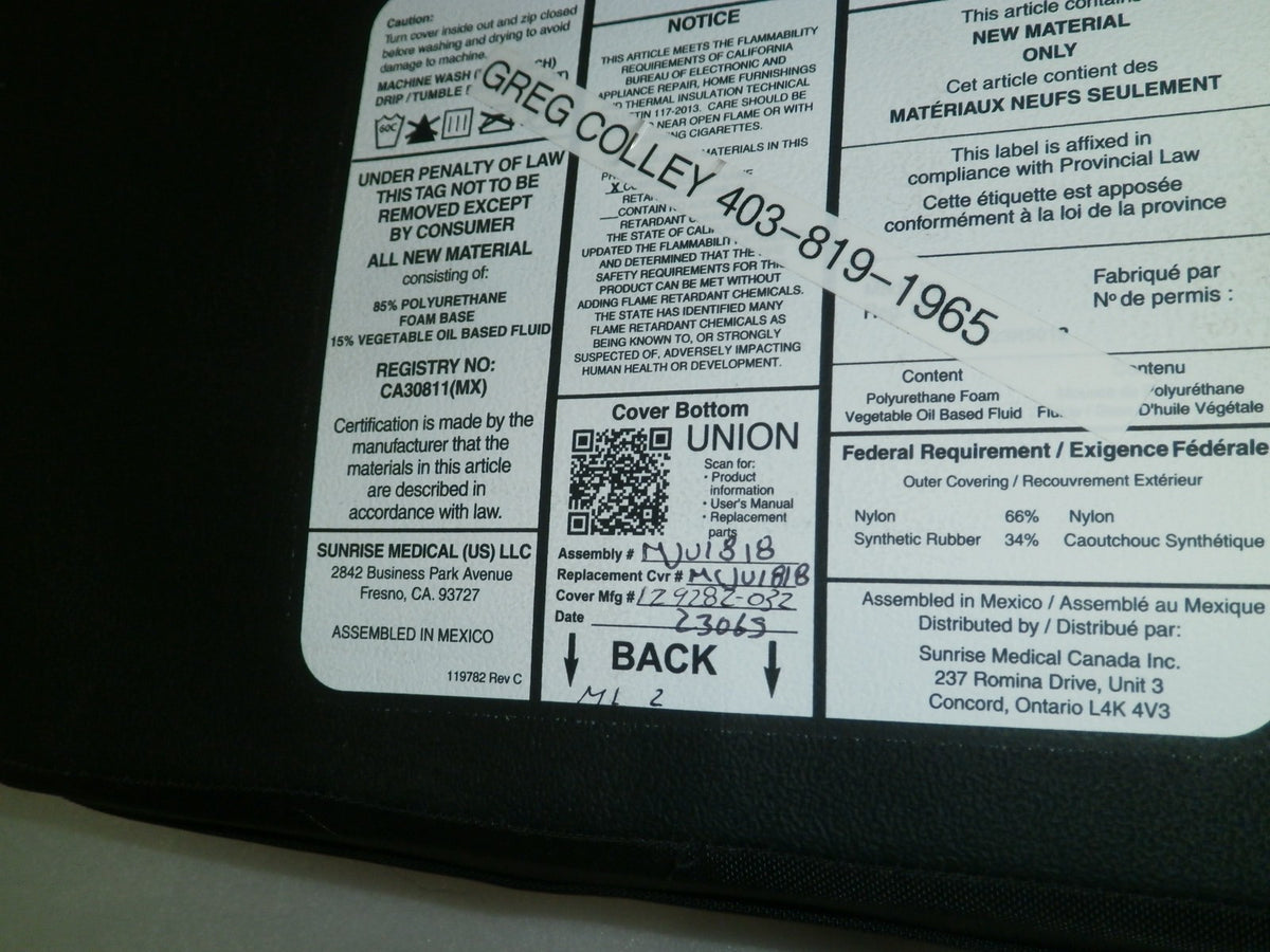 JAY UNION 18X18 INCH WHEEL CHAIR CUSHION GOOD CONDITION