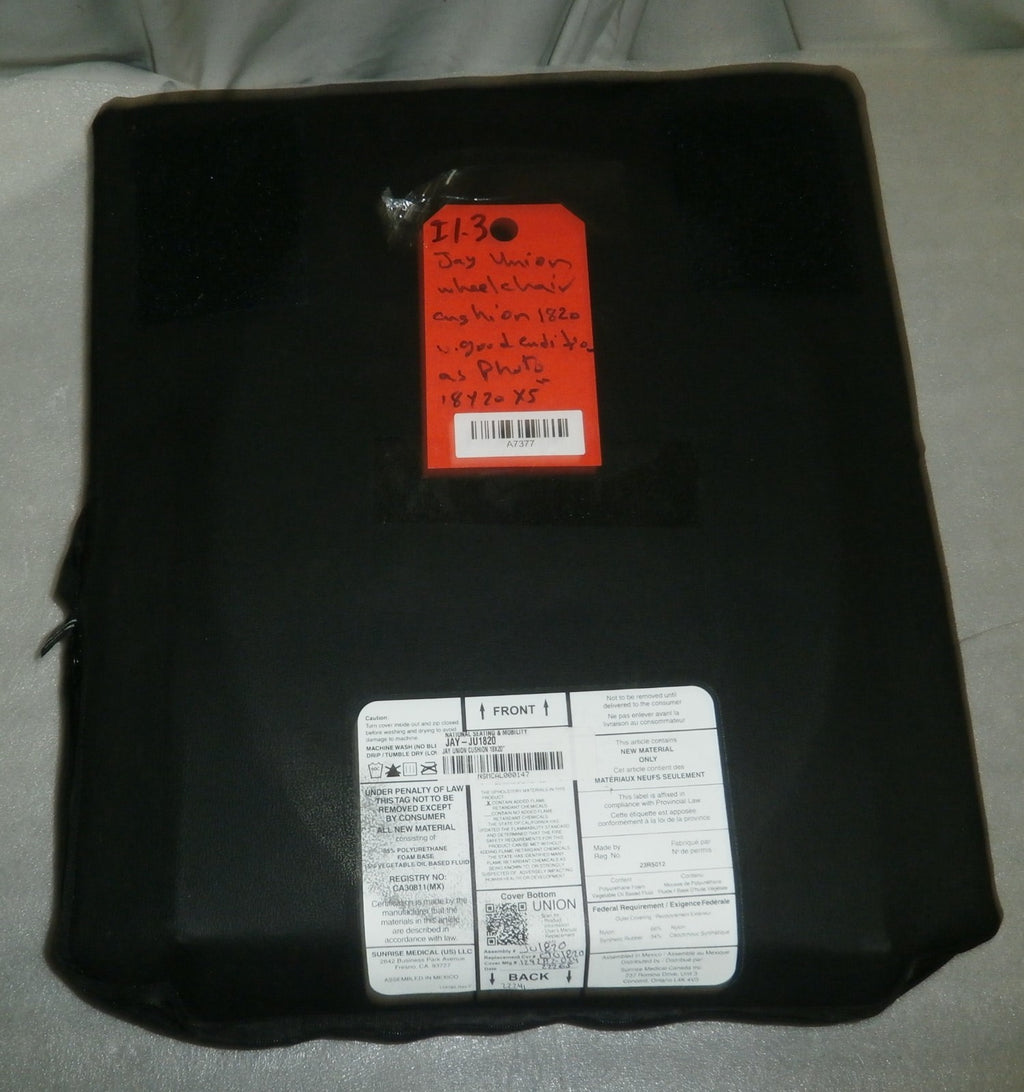 Jay Union Wheelchair Cushion JU1820 Size 18x20" W/Cover Good Condition