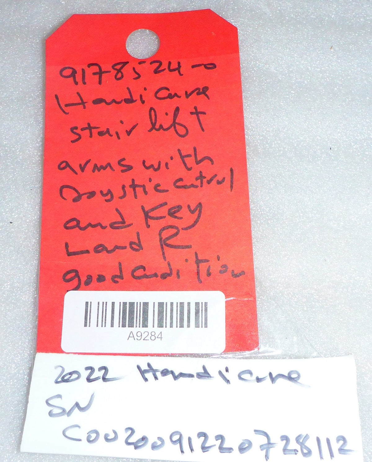 2022 HANDICARE STAIR LIFT ARM LEFT AND RIGHT WITH KEY.JOYSTICK CONTROL AND