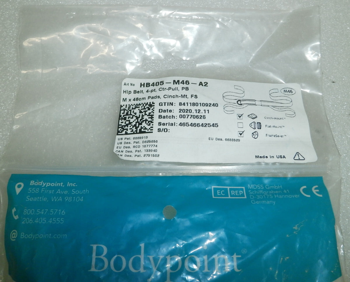 BodyPoint 4-POINT Padded Seat Lap Hip Belt HB409-M40 MEDIUM for Quantum Permobil