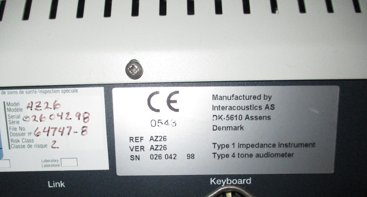Interacoustics AZ26 Audiometer (NO PROBES)