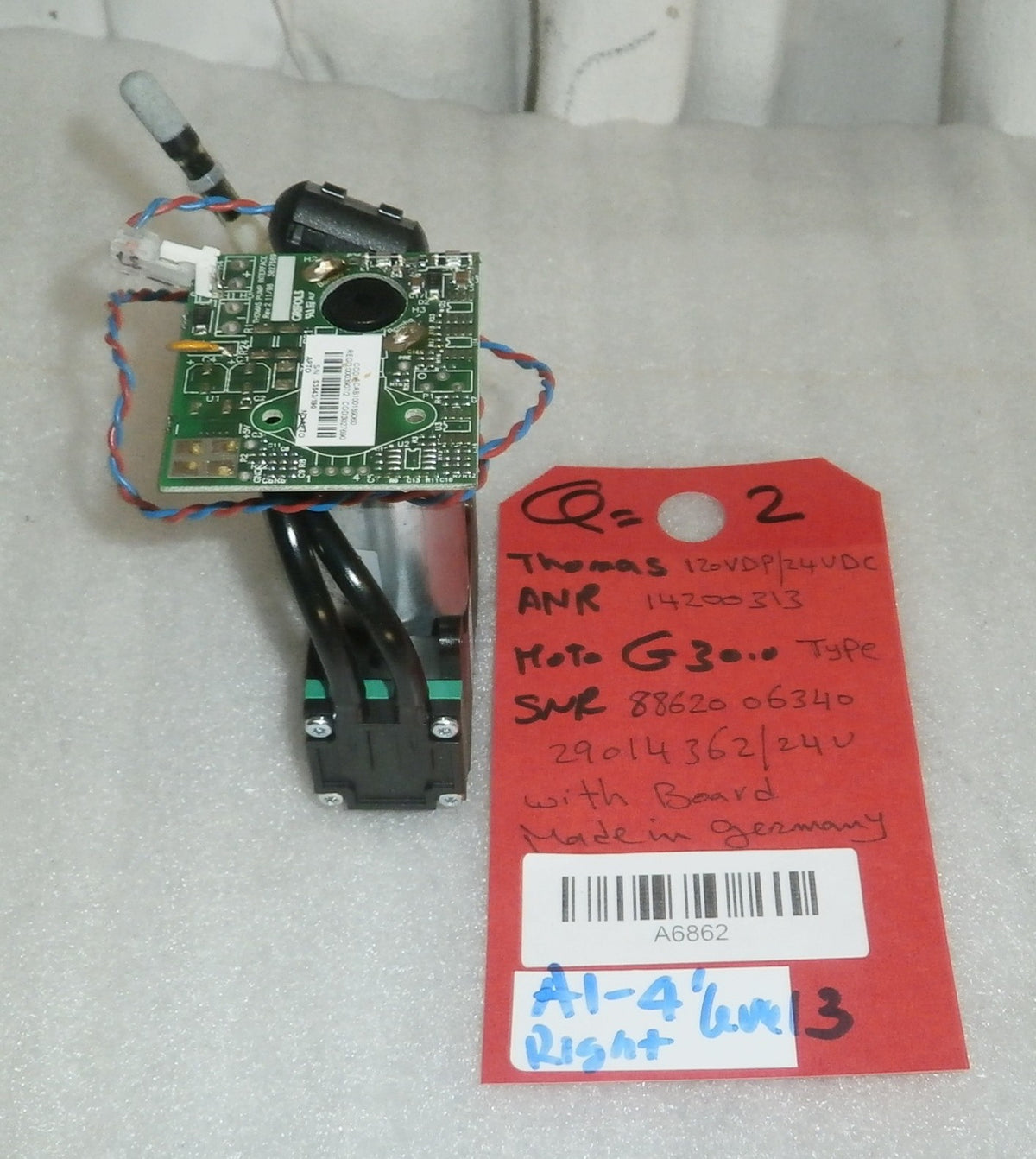 THOMAS Vacuum Pump 1420VDP/24VDC ANR 14200313 MOTOR AND BOARD REGD: 0003907/2