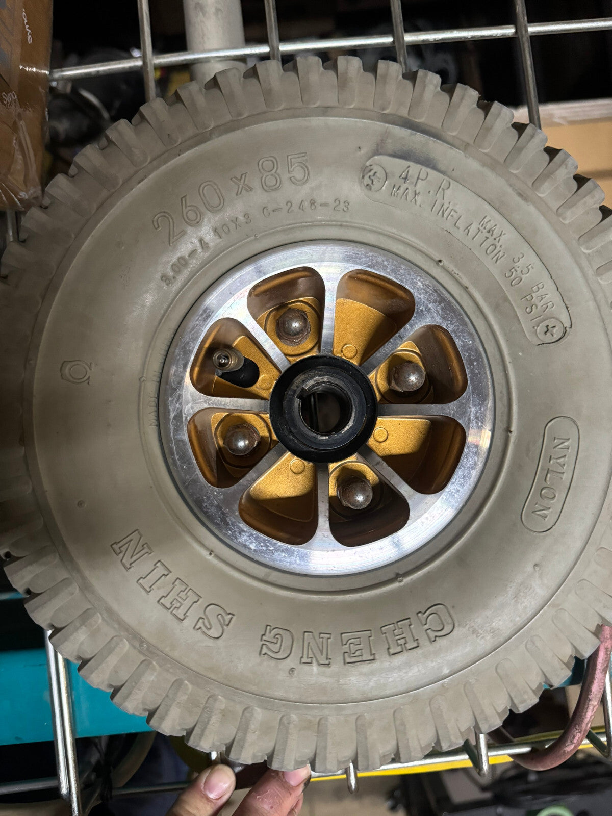 2 TIRES CHENG SHIN SIZE 9X3.5-4 AND 2 CHENG SHIN SIZE (3.00-4) 260X85 FROM GO