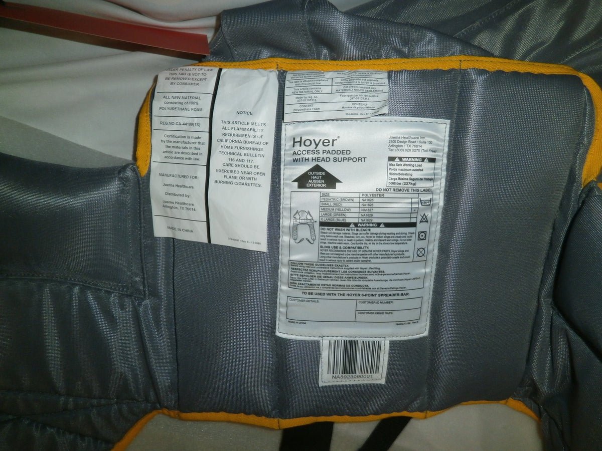 HOYER ACCESS PADDED SLING WITH HEAD SUPPORT M SIZE VERY GOOD CONDITION