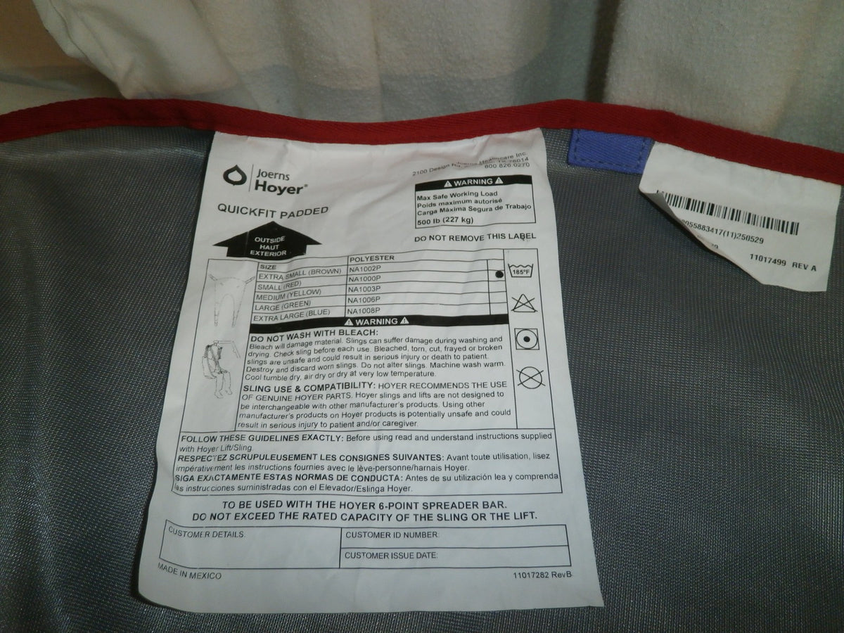 HOYER QUICKFIT PADDED BACK SLING MODEL SMALL SIZE USED GOOD CONDITION AS PHOTO