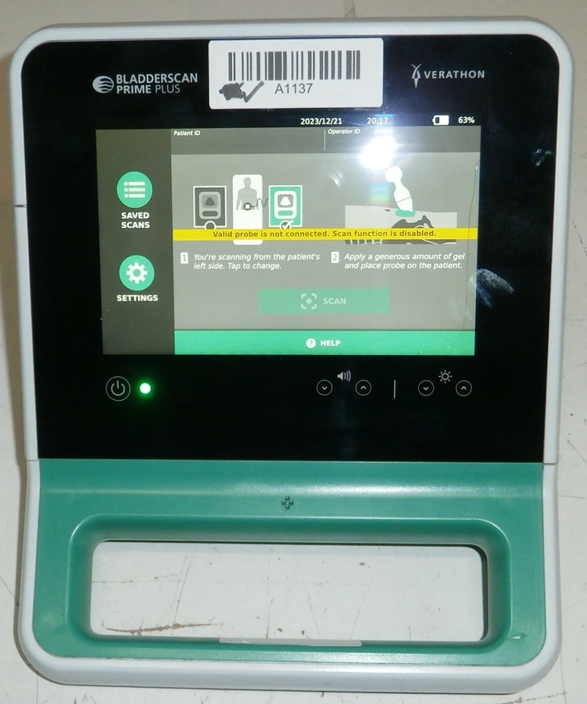 Verathon BladderScan Prime Scanner 0570-0346 w/ Printer, Battery Charger & Probe