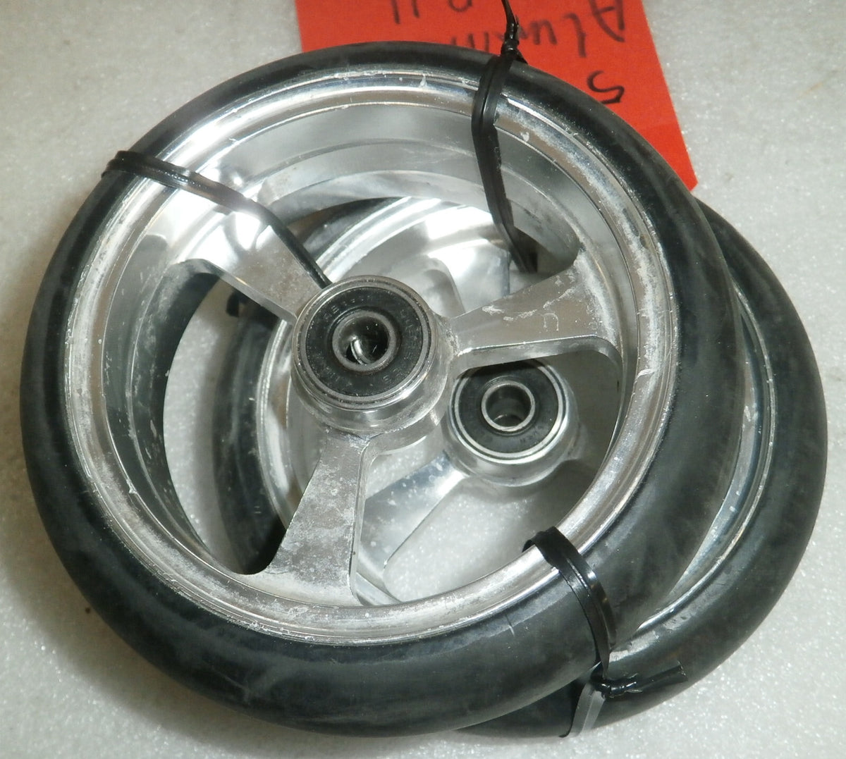TWO OF 5X1.5 INCH ALUMINUM SOFT ROLL WHEELCHAIR CASTERS GOOD CONDITION