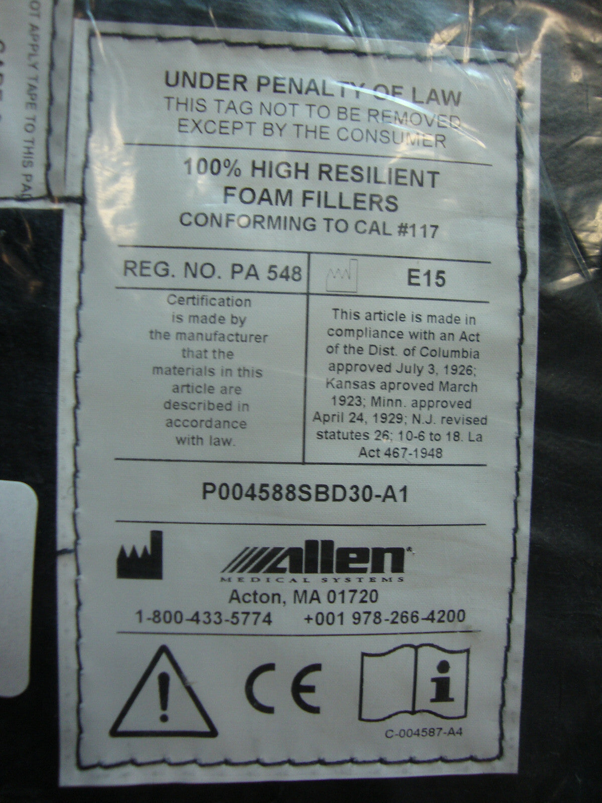 OPERATING TABLE Pad ALLEN REG NO PA548 CUSHION PART 24"X6" THICKNESS 3"