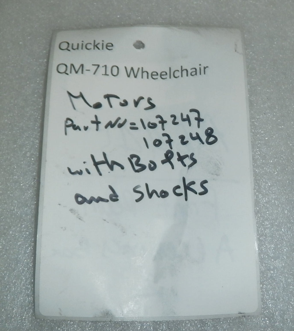 Quickie QM-710 Wheelchair Set 2 L/R Motors 107247 & 107248 w/ Bolts & Shocks