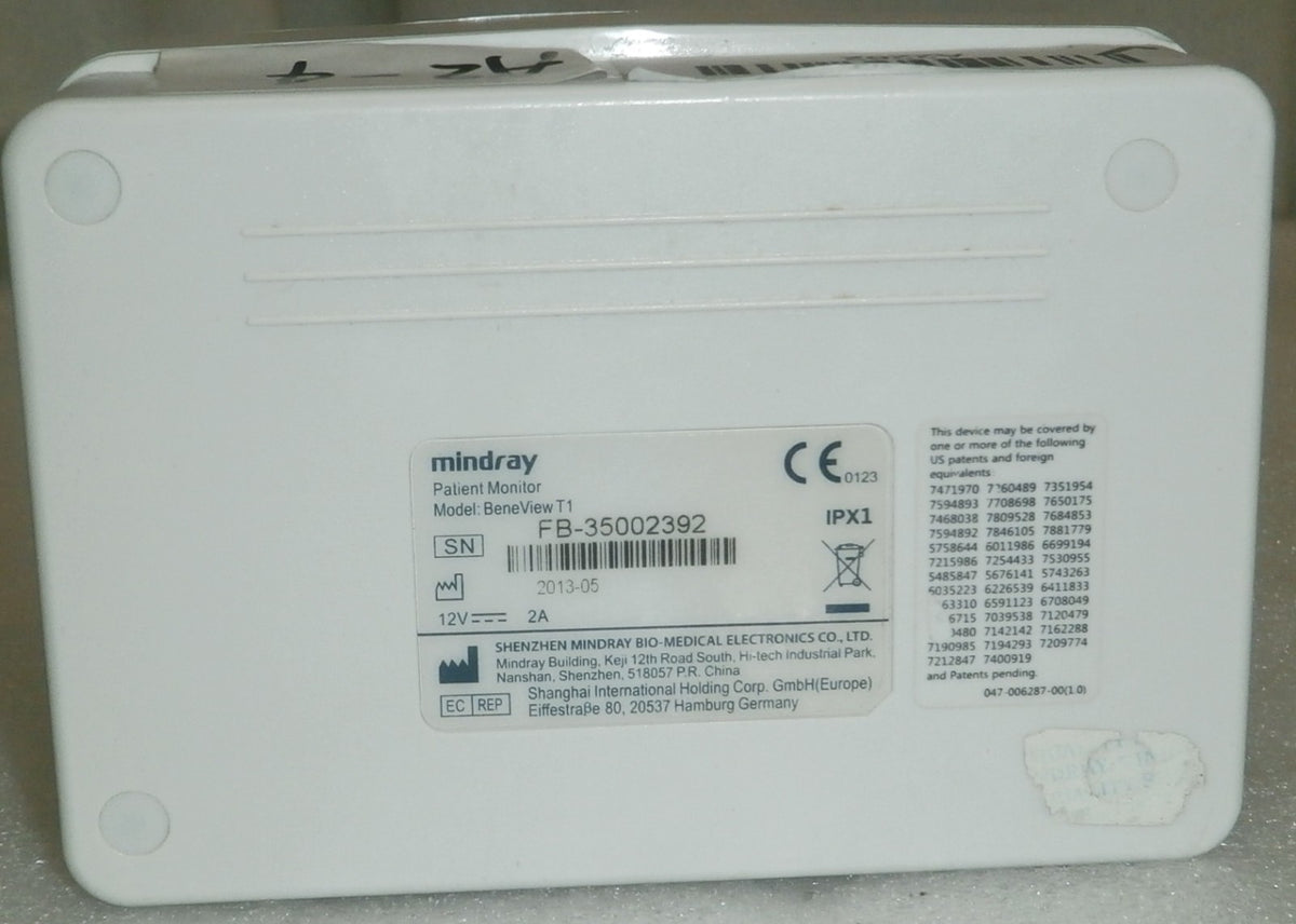Mindray BeneView T1 Monitor w/ SPO2, NBP Cuff, 3 Lead ECG and 1 Battery