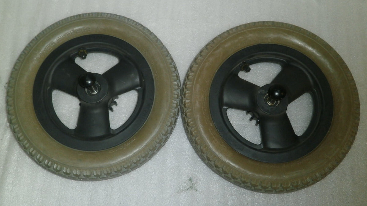 LOT OF 2 POWER WHEELCHAIR WHEELS PRIMO POWER EXPRESS 62-203 W/ AXLES AS PICTURES